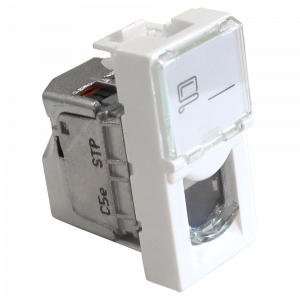 Вставка Mosaic 22.5x45, RJ-45 STP, кат.5e, со шторкой и увеличенным окном маркировки, белая